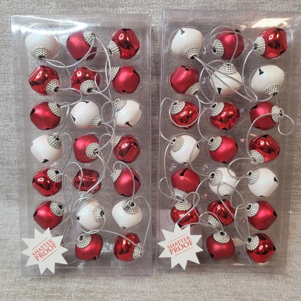 42‎ Hobby Lobby Old Stock Red & Silver Metal Jingle Bells Ornaments NEW